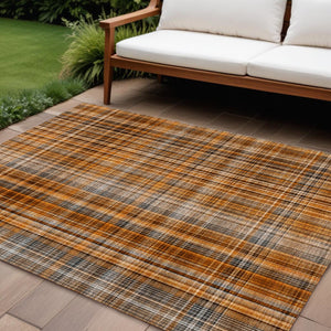 Homeroots 2' Stylish Plaid Washable Non-skid Indoor Outdoor Area Rug For Kids And Pets In Chic Design Terracotta Polyester 561945