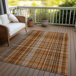 Homeroots 2' Stylish Plaid Washable Non-skid Indoor Outdoor Area Rug For Kids And Pets In Chic Design Terracotta Polyester 561945