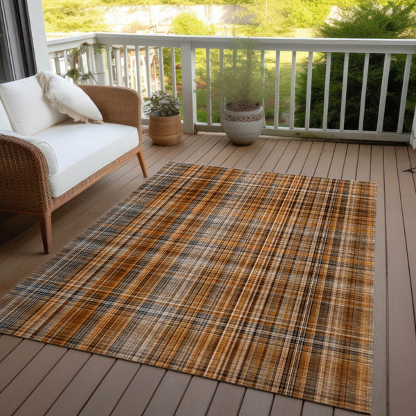 Homeroots 2' Stylish Plaid Washable Non-skid Indoor Outdoor Area Rug For Kids And Pets In Chic Design Terracotta Polyester 561945