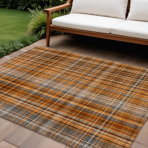 Homeroots 9' X 12' Terra Cotta Plaid Washable Non Skid Indoor Outdoor Area Rug Terracotta Polyester 561946