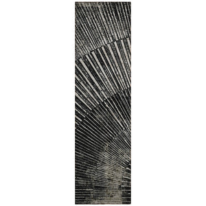 Homeroots 8' Runner Black And Ivory Abstract Washable Non Skid Indoor Outdoor Runner Rug Black Polyester 561949