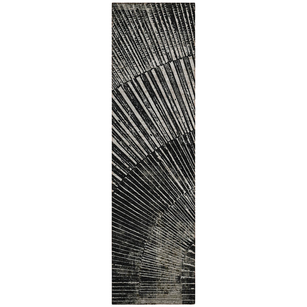 Homeroots 8' Runner Black And Ivory Abstract Washable Non Skid Indoor Outdoor Runner Rug Black Polyester 561949