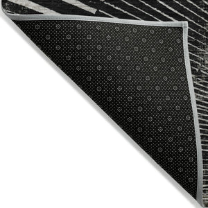 Homeroots 8' Runner Black And Ivory Abstract Washable Non Skid Indoor Outdoor Runner Rug Black Polyester 561949