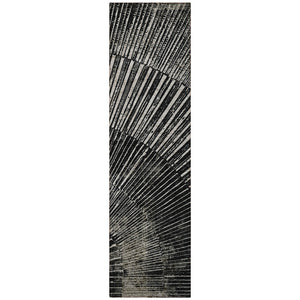 Homeroots 8' Runner Black And Ivory Abstract Washable Non Skid Indoor Outdoor Runner Rug Black Polyester 561949