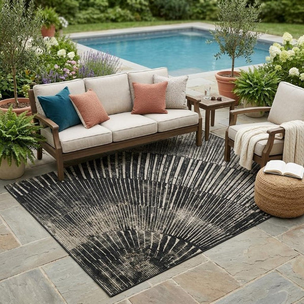 Abstract Polyester Area Rug Machine Washable Uv Resistant for Indoor Outdoor Living Spaces