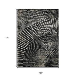 Homeroots 10' X 14' Black And Ivory Abstract Washable Non Skid Indoor Outdoor Area Rug Black Polyester 561956