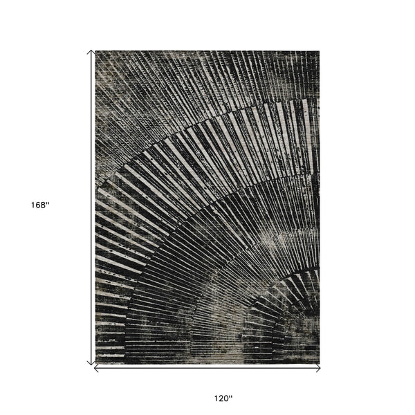 Homeroots 10' X 14' Black And Ivory Abstract Washable Non Skid Indoor Outdoor Area Rug Black Polyester 561956