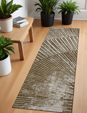 Homeroots 8' Runner Chocolate Abstract Washable Non Skid Indoor Outdoor Runner Rug Chocolate Polyester 561958
