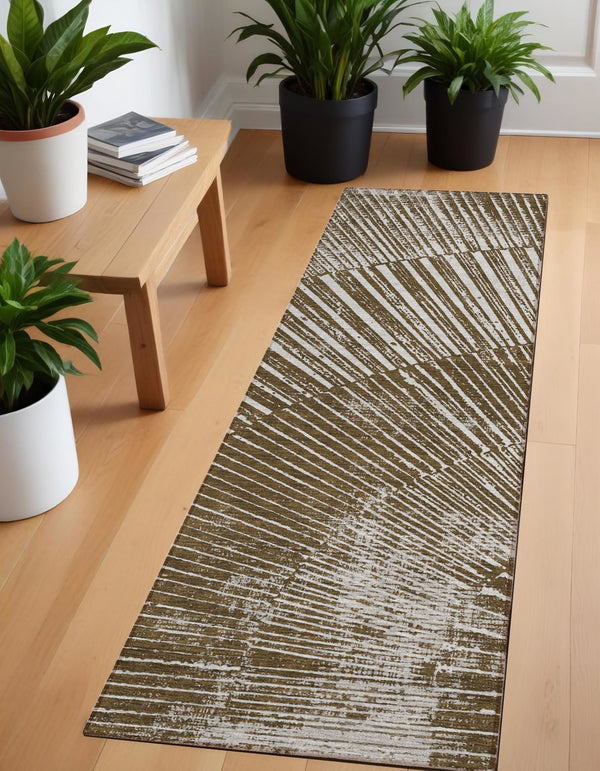 Homeroots 8' Runner Chocolate Abstract Washable Non Skid Indoor Outdoor Runner Rug Chocolate Polyester 561958