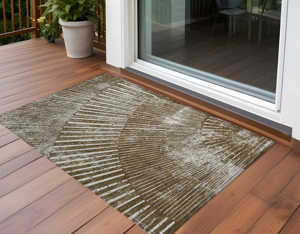 Homeroots 3' Abstract Washable Indoor Outdoor Area Rug – Stylish, Durable, And Stain-resistant For Any Space Chocolate Polyester 561960