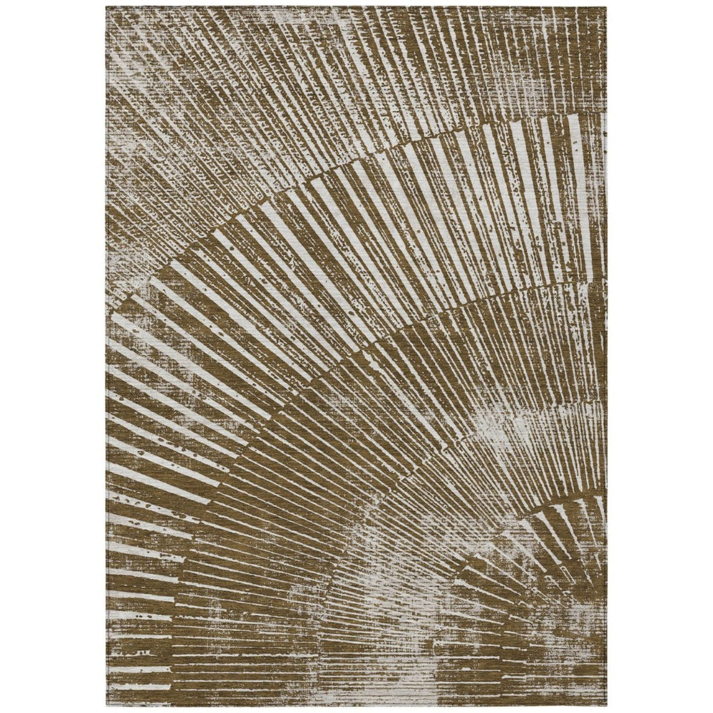 HomeRoots 5' Stylish Abstract Indoor Outdoor Area Rug - Durable, Washable, Stain-Resistant, UV-Protected Design Chocolate 561963