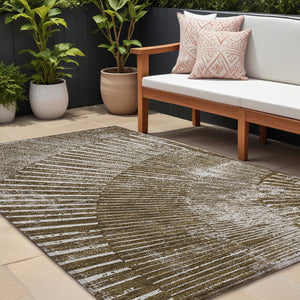 Homeroots 10' X 14' Chocolate Abstract Washable Non Skid Indoor Outdoor Area Rug Chocolate Polyester 561965