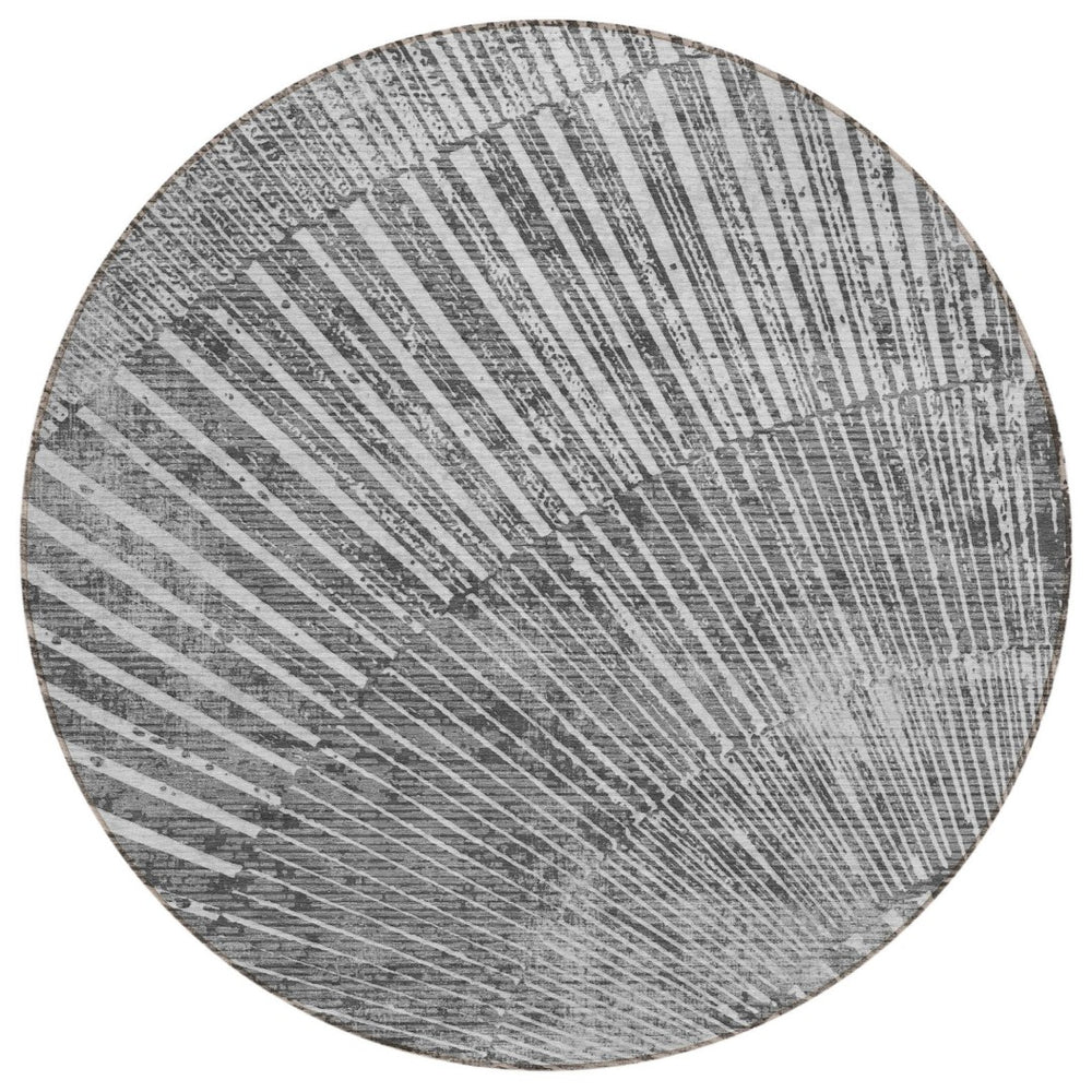 HomeRoots 5' Stylish Abstract Indoor Outdoor Area Rug - Durable, Washable, Stain-Resistant, UV-Protected Design Gray 561971