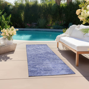 Homeroots 8' Runner Navy Blue Abstract Washable Non Skid Indoor Outdoor Runner Rug Navy Polyester 561976