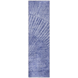Homeroots 8' Runner Navy Blue Abstract Washable Non Skid Indoor Outdoor Runner Rug Navy Polyester 561976