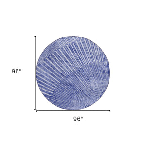 Homeroots 8' Round Navy Blue Round Abstract Washable Non Skid Indoor Outdoor Area Rug Navy Polyester 561980