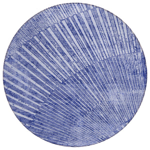 Homeroots 8' Round Navy Blue Round Abstract Washable Non Skid Indoor Outdoor Area Rug Navy Polyester 561980