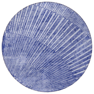 Homeroots 8' Round Navy Blue Round Abstract Washable Non Skid Indoor Outdoor Area Rug Navy Polyester 561980