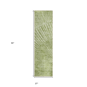 Homeroots 8' Runner Sage Abstract Washable Non Skid Indoor Outdoor Runner Rug Sage Polyester 561985