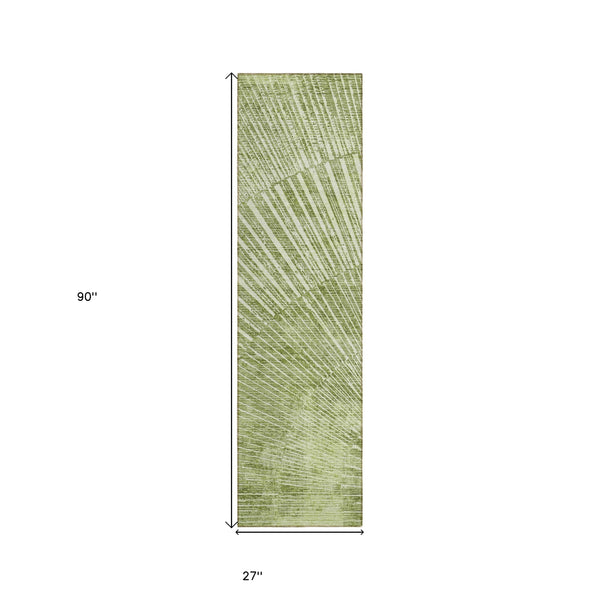 Homeroots 8' Runner Sage Abstract Washable Non Skid Indoor Outdoor Runner Rug Sage Polyester 561985