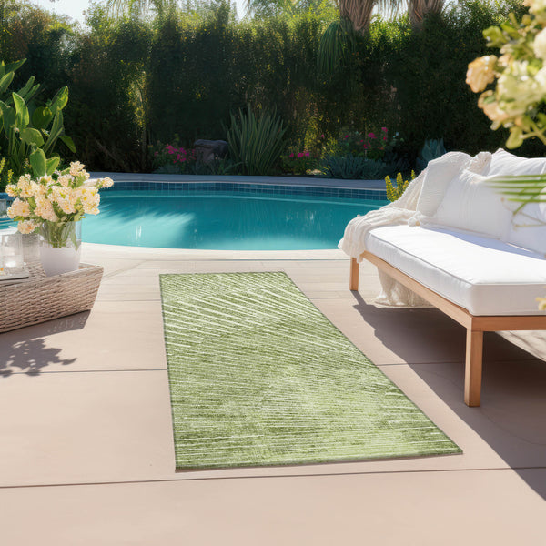 Homeroots 8' Runner Sage Abstract Washable Non Skid Indoor Outdoor Runner Rug Sage Polyester 561985