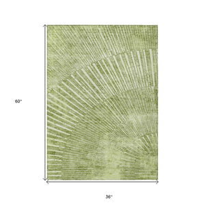 Homeroots 3' X 5' Sage Abstract Washable Non Skid Indoor Outdoor Area Rug Sage Polyester 561987