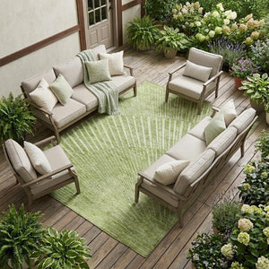 Sage Abstract Machine Woven Washable Non-skid Uv Resistant Indoor Outdoor Area Rug