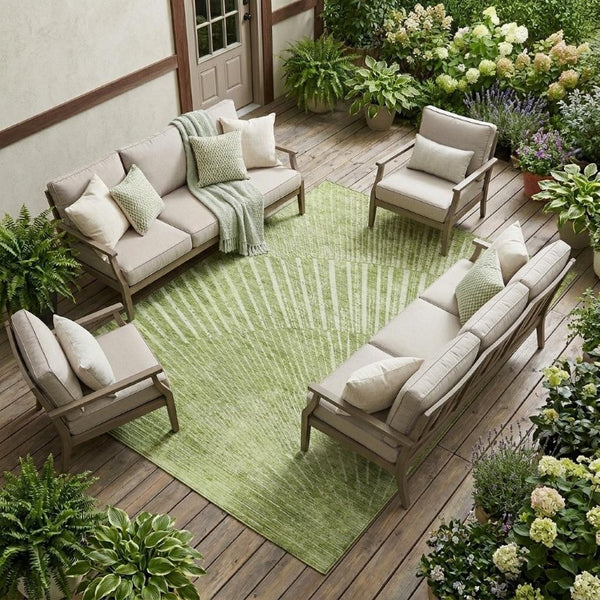 Sage Abstract Machine Woven Washable Non-skid Uv Resistant Indoor Outdoor Area Rug