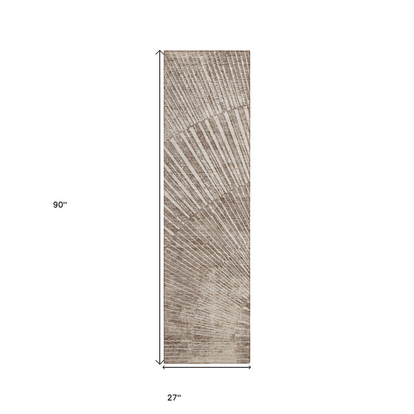Homeroots 8' Runner Taupe And Ivory Abstract Washable Non Skid Indoor Outdoor Runner Rug Taupe Polyester 561994