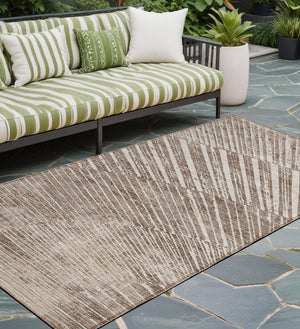 Homeroots 8' Runner Taupe And Ivory Abstract Washable Non Skid Indoor Outdoor Runner Rug Taupe Polyester 561994