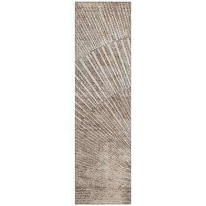 Homeroots 8' Runner Taupe And Ivory Abstract Washable Non Skid Indoor Outdoor Runner Rug Taupe Polyester 561994