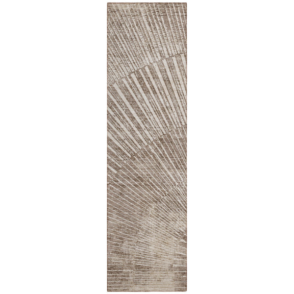 Homeroots 8' Runner Taupe And Ivory Abstract Washable Non Skid Indoor Outdoor Runner Rug Taupe Polyester 561994