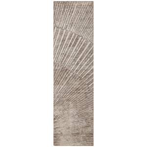 Homeroots 8' Runner Taupe And Ivory Abstract Washable Non Skid Indoor Outdoor Runner Rug Taupe Polyester 561994