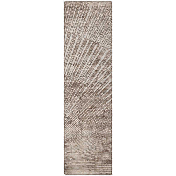 Homeroots 8' Runner Taupe And Ivory Abstract Washable Non Skid Indoor Outdoor Runner Rug Taupe Polyester 561994