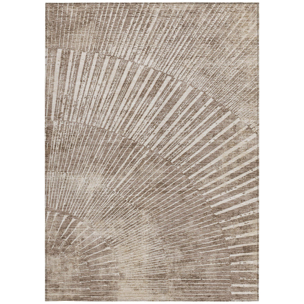 Homeroots 3' X 5' Taupe And Ivory Abstract Washable Non Skid Indoor Outdoor Area Rug Taupe Polyester 561996