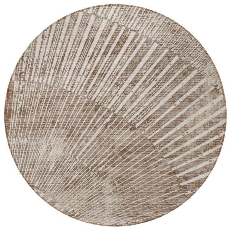8 Foot Round Abstract Geometric Area Rug Washable Non Skid Indoor Outdoor Neutral