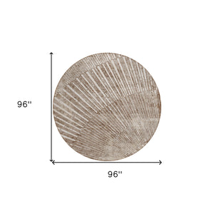 Homeroots 8' Round Taupe And Ivory Round Abstract Washable Non Skid Indoor Outdoor Area Rug Taupe Polyester 561998