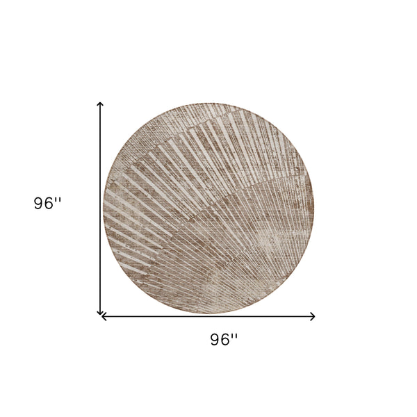 Homeroots 8' Round Taupe And Ivory Round Abstract Washable Non Skid Indoor Outdoor Area Rug Taupe Polyester 561998