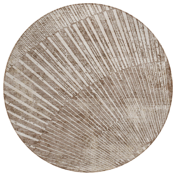 Homeroots 8' Round Taupe And Ivory Round Abstract Washable Non Skid Indoor Outdoor Area Rug Taupe Polyester 561998