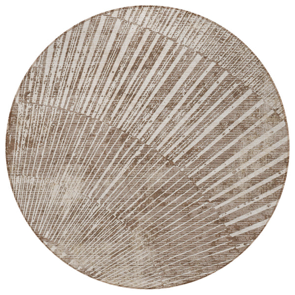 Homeroots 8' Round Taupe And Ivory Round Abstract Washable Non Skid Indoor Outdoor Area Rug Taupe Polyester 561998