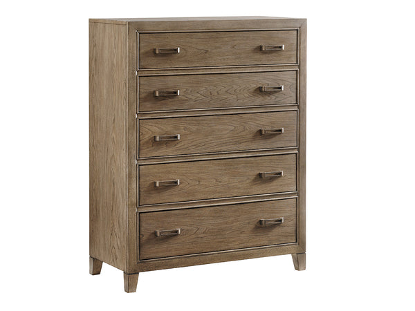 Lexington Tommy Bahama Home Brookdale Contemporary Drawer Chest - Elegant 5-drawer Storage, Weathered Driftwood Finish, Tommy Bahama Hatteras Gray  561-307