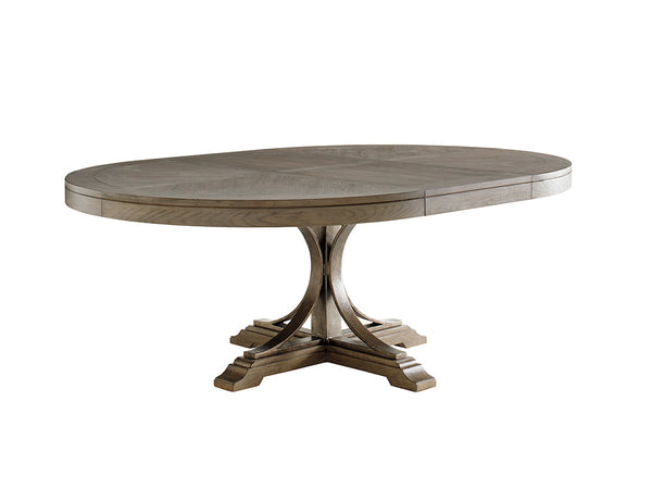 Lexington Tommy Bahama Home Atwell Dining Table - Elegant Round Design With Textured Metal Pedestal, Seats 4-6, Casual Sophistication Hatteras Gray  561-875c
