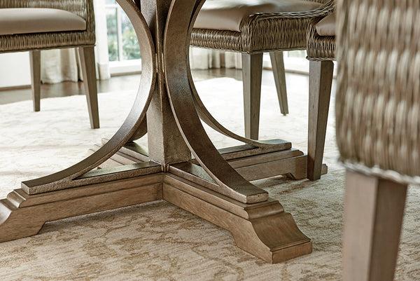 Lexington Tommy Bahama Home Atwell Dining Table - Elegant Round Design With Textured Metal Pedestal, Seats 4-6, Casual Sophistication Hatteras Gray  561-875c