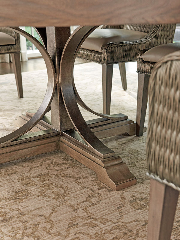 Lexington Tommy Bahama Home Atwell Dining Table - Elegant Round Design With Textured Metal Pedestal, Seats 4-6, Casual Sophistication Hatteras Gray  561-875c