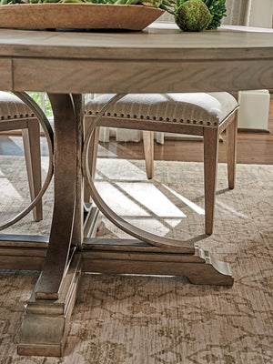 Lexington Tommy Bahama Home Atwell Dining Table - Elegant Round Design With Textured Metal Pedestal, Seats 4-6, Casual Sophistication Hatteras Gray  561-875c