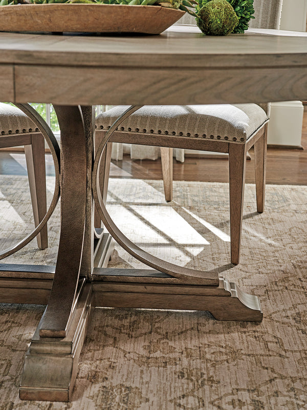 Lexington Tommy Bahama Home Atwell Dining Table - Elegant Round Design With Textured Metal Pedestal, Seats 4-6, Casual Sophistication Hatteras Gray  561-875c