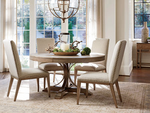 Lexington Tommy Bahama Home Atwell Dining Table - Elegant Round Design With Textured Metal Pedestal, Seats 4-6, Casual Sophistication Hatteras Gray  561-875c