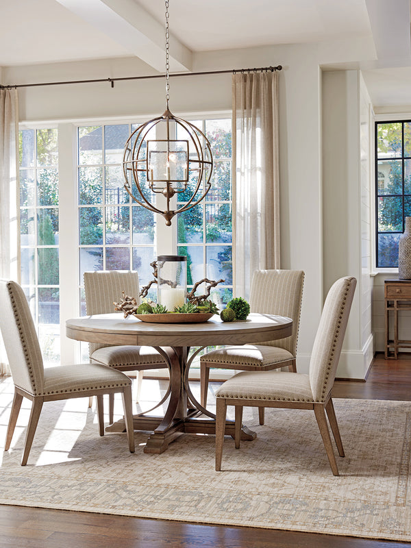 Lexington Tommy Bahama Home Atwell Dining Table - Elegant Round Design With Textured Metal Pedestal, Seats 4-6, Casual Sophistication Hatteras Gray  561-875c