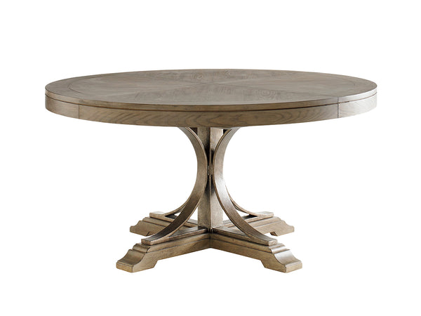 Lexington Tommy Bahama Home Atwell Dining Table - Elegant Round Design With Textured Metal Pedestal, Seats 4-6, Casual Sophistication Hatteras Gray  561-875c
