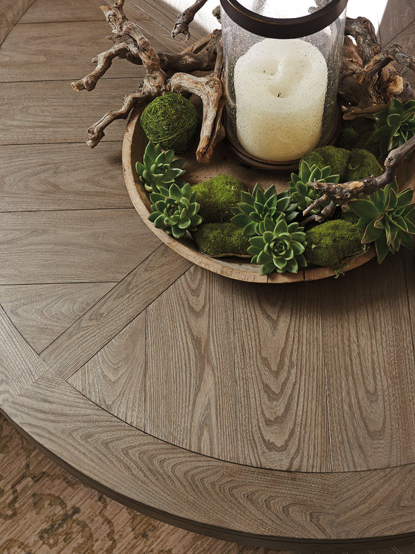 Lexington Tommy Bahama Home Atwell Dining Table - Elegant Round Design With Textured Metal Pedestal, Seats 4-6, Casual Sophistication Hatteras Gray  561-875c